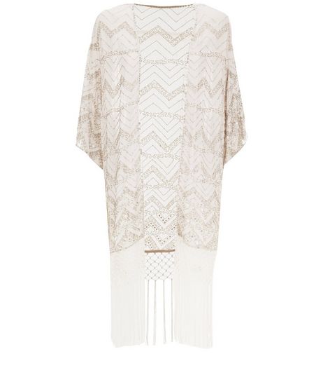 Shell Pink Embellished Longline Fringe Kimono | New Look