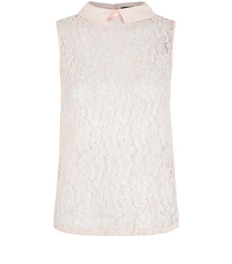 Shel Pink Collared Corded Lace Boxy Shell Top | New Look