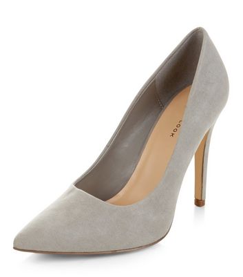 grey pointed court shoes