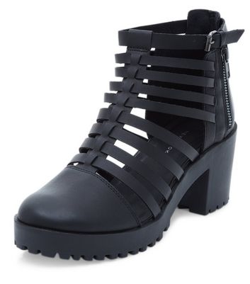 boots shoe chunky strappy heel block ankle