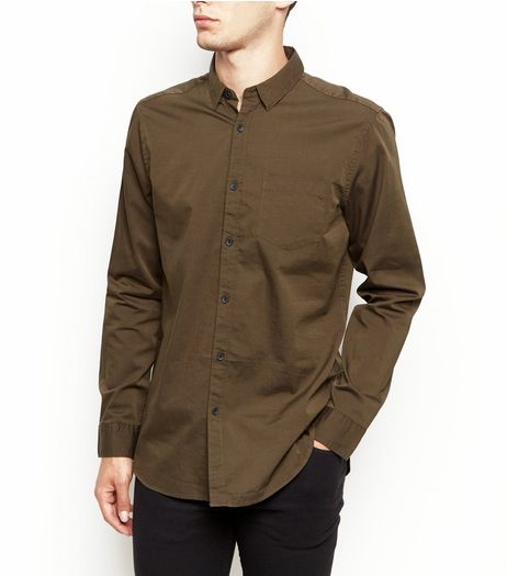 Khaki Long Sleeve Oxford Shirt | New Look