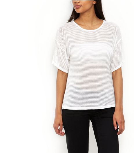 White Fine Knit Sheer Ribbed Kimono T-Shirt | New Look