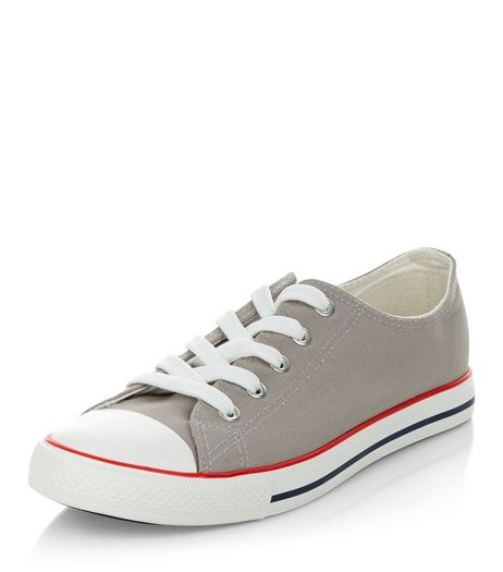 Grey Lace Up Stripe Sole Plimsolls | New Look