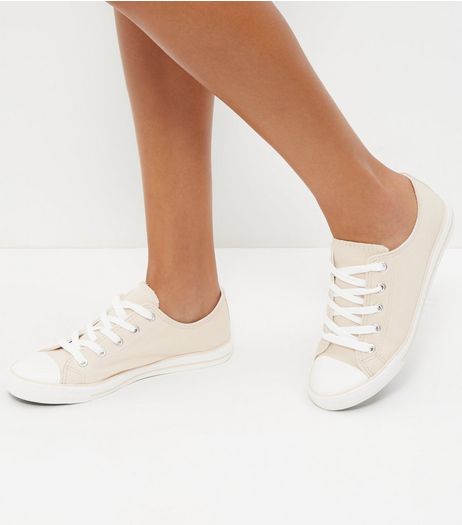Cream Lace Up Stripe Sole Plimsolls | New Look
