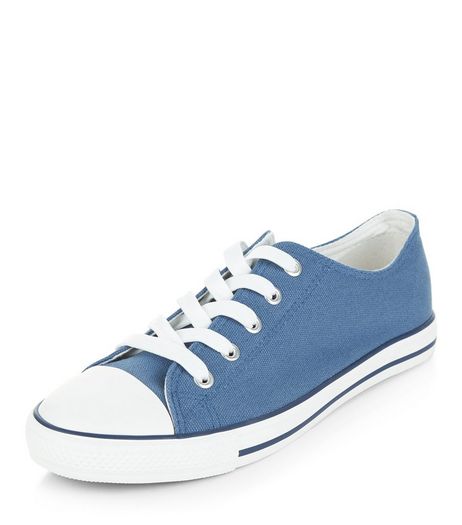Blue Lace Up Stripe Sole Plimsolls | New Look