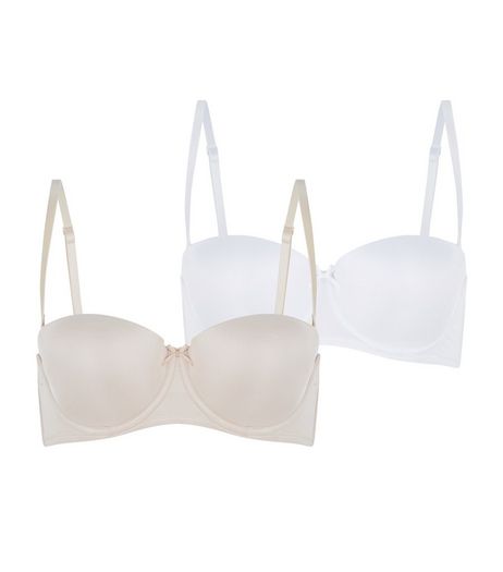 2 Pack Nude and White Strapless Bras | New Look