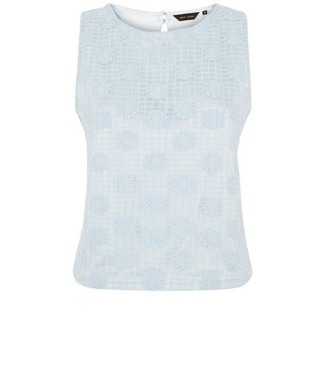 Pale Blue Daisy Mesh Sleeveless Top | New Look