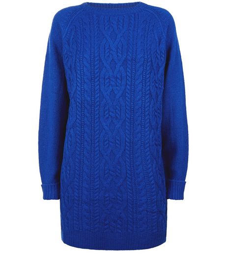 Blue Cable Knit Long Sleeve Dress | New Look