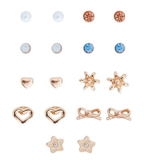 9 Pack Gold Assorted Tiny Stud Earrings | New Look
