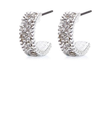 Silver Crystal Mini Hoop Earrings | New Look
