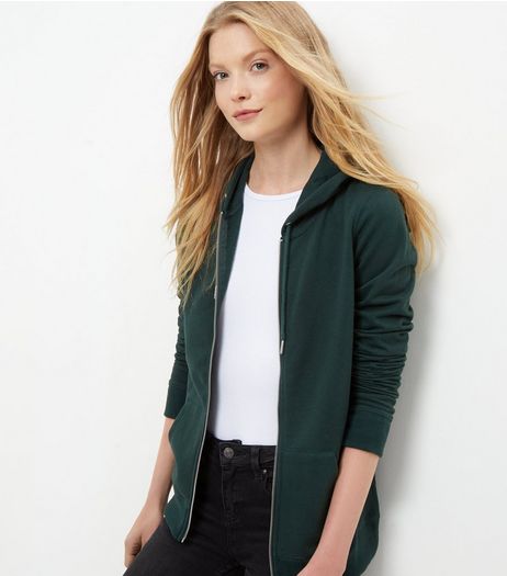 Green Basic Zip Up Hoodie | New Look