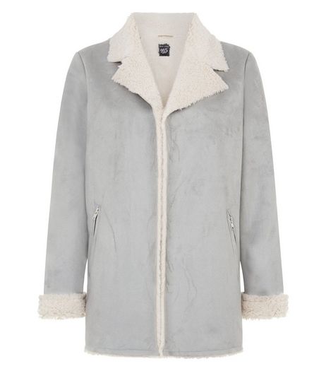 Teens Pale Grey Faux Shearling Lined Longline Jacket | New Look