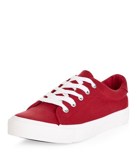 Teens Red Lace Up Plimsolls | New Look