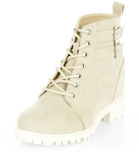 Teens Cream Lace Up Wedge Boots | New Look