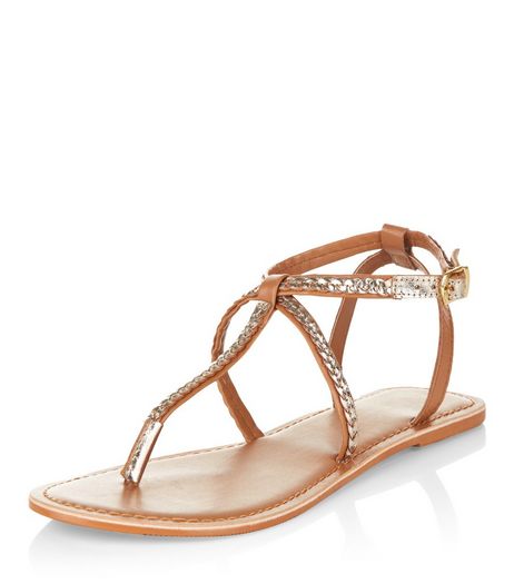 Tan Leather Plaited Strap Sandals | New Look