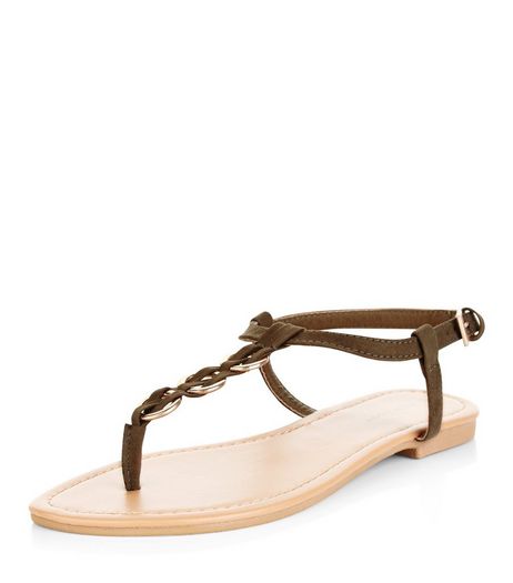 Khaki Woven Hoop Sandals | New Look