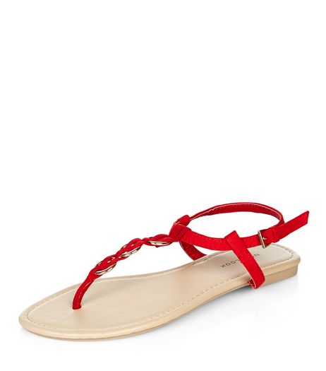 Red Woven Hoop Sandals | New Look