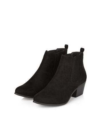 new look suedette flat chelsea boots in black