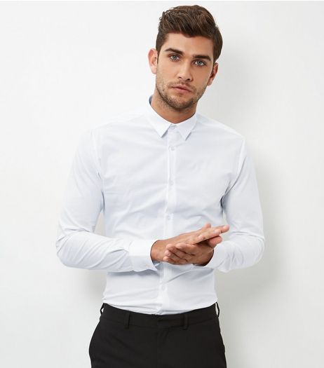White Stretch Super Slim Fit Long Sleeve Shirt | New Look