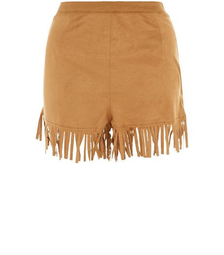 Tan Suedette Fringe Hem Shorts | New Look