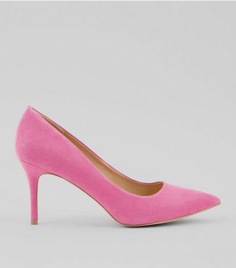 Bright Pink Pointed Mid Heel Court Shoes | New Look