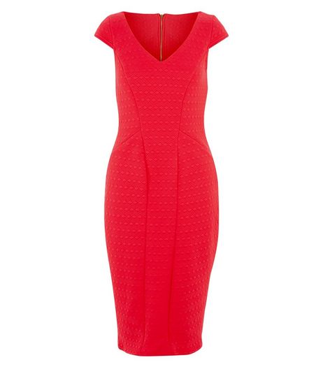 Closet Red Textured V Neck Midi Dress | New Look