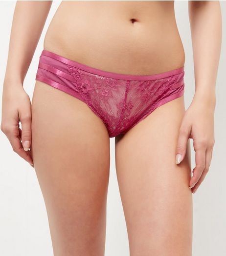 Pink Strappy Back Lace Brazilian Briefs | New Look