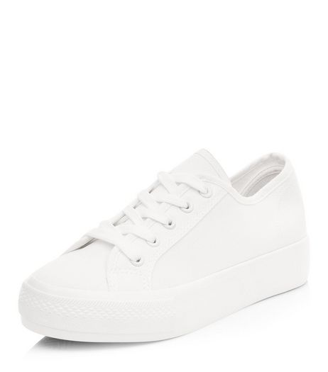 White Lace Up Flatform Plimsolls | New Look