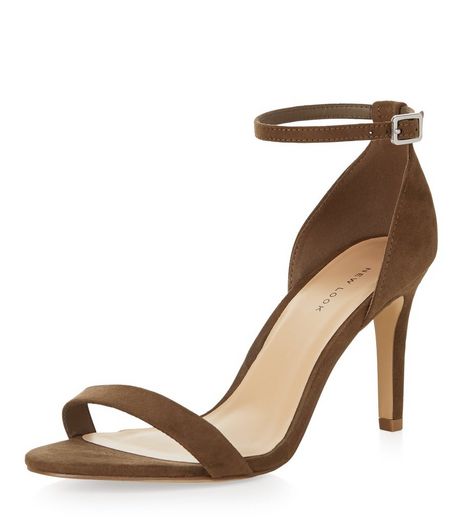 Wide Fit Khaki Suedette Ankle Strap Mid Heels | New Look
