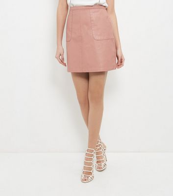 shell-pink-leather-look-a-line-skirt