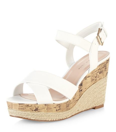 Wide Fit White Cross Strap Wedges | New Look
