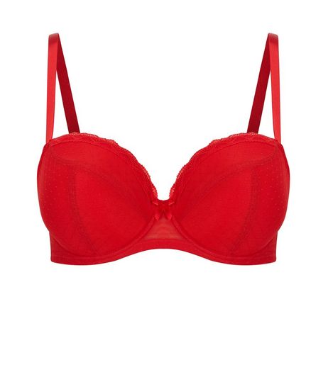 Plus Size Red Lace Trim Bra | New Look