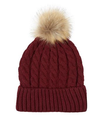 ladies red bobble hat