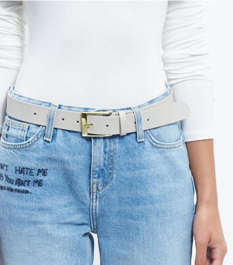 Grey Leather-Look Belt | New Look