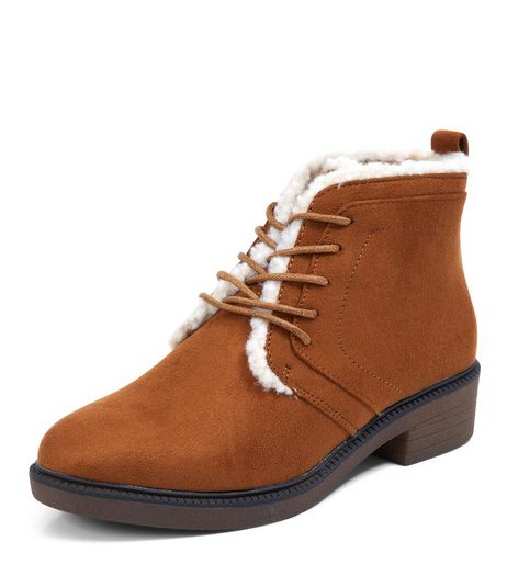 Teens Tan Suedette Shearling Lined Boots | New Look