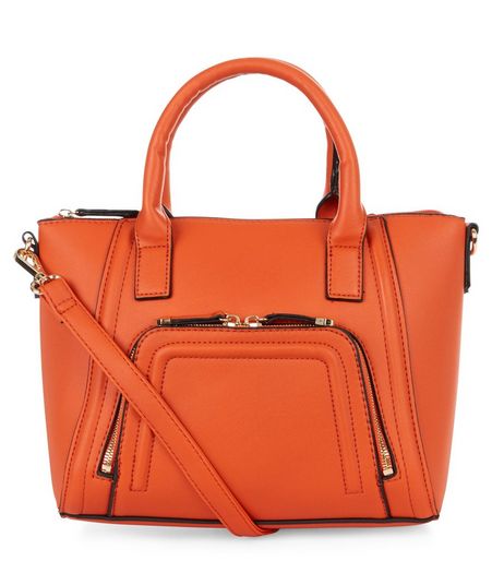 Bright Orange Zip Pocket Structured Bag | New Look