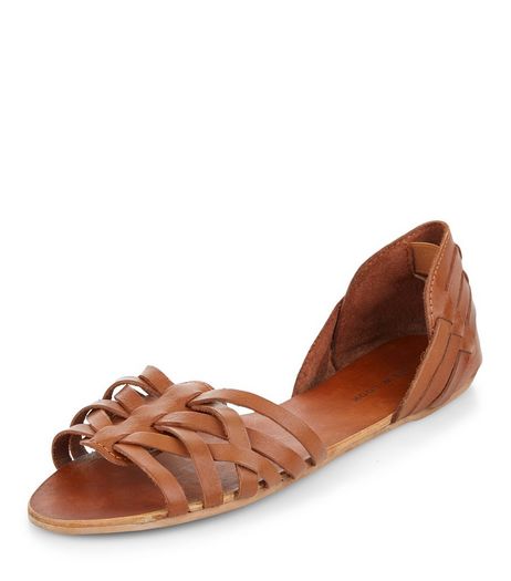 Tan Leather Woven Sandals | New Look