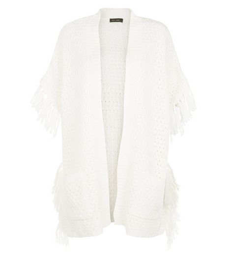 Stone Textured Stitch Fringed Cardigan | New Look