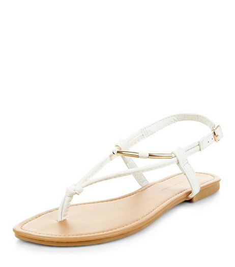 Wide Fit White Metal Knot Sandals | New Look