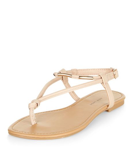 Wide Fit Stone Metal Knot Sandals | New Look