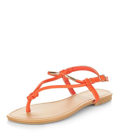 Wide Fit Orange Metal Knot Sandals | New Look