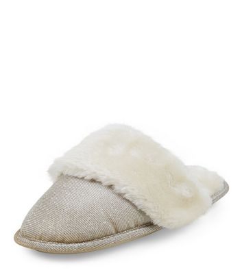 gold leather mule slippers