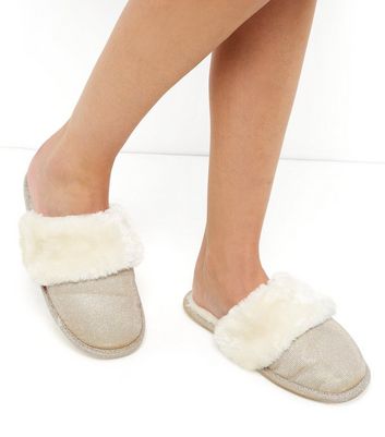 gold leather mule slippers