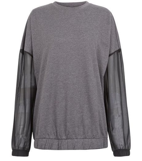 JDY Grey Sheer Sleeve Sweatshirt | New Look