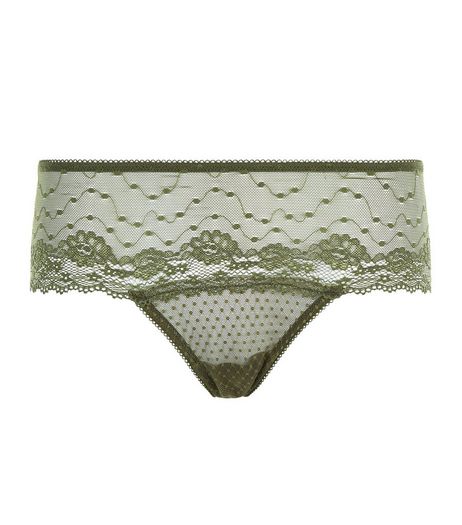 Khaki Floral Lace Thong | New Look