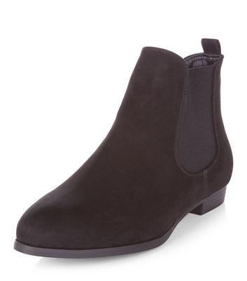new look suedette flat chelsea boots in black