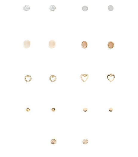 9 Pack Pink Gold and Silver Stud Earrings | New Look