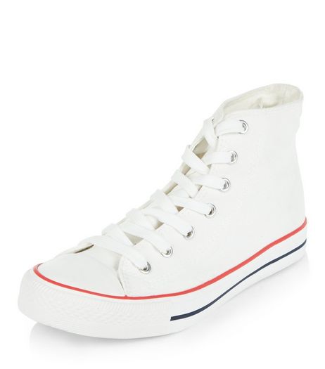 White Lace Up Hi-Top Plimsolls | New Look