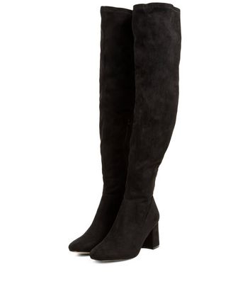 schuh daz over the knee heeled boot in black suedette