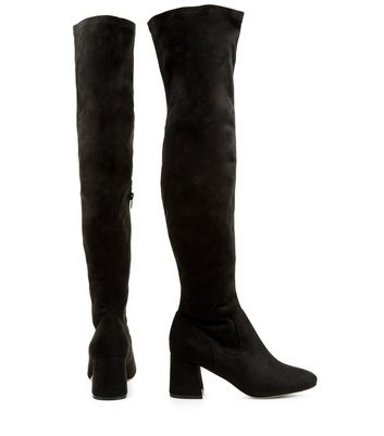 over the knee black block heel boots
